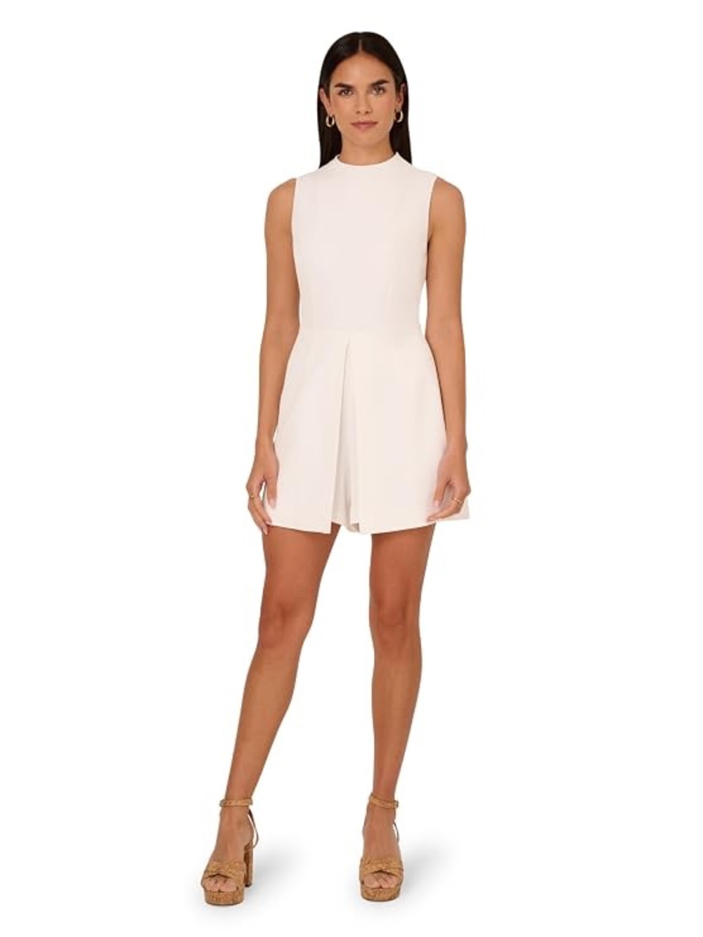 Adrianna Papell Sleeveless Cream High-Neck Skater Dress
